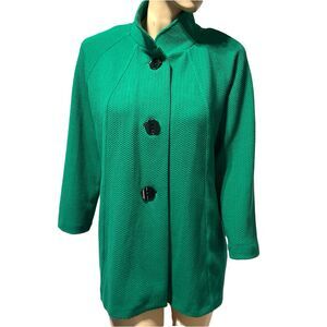 Ali Miles Women’s Knit Jacket Size L Large Button 3/4 Sleeve Green Textured